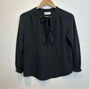 Velvet by Graham & Spencer Tie Neck Boho Long Sleeve Blouse Peasant Top black